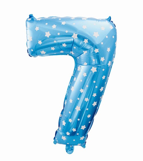 Folienballon Zahl "7" - blau mit Sternen - 61 cm