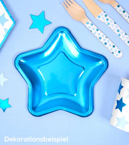 Kleine Stern-Pappteller - blau - 8 Stück