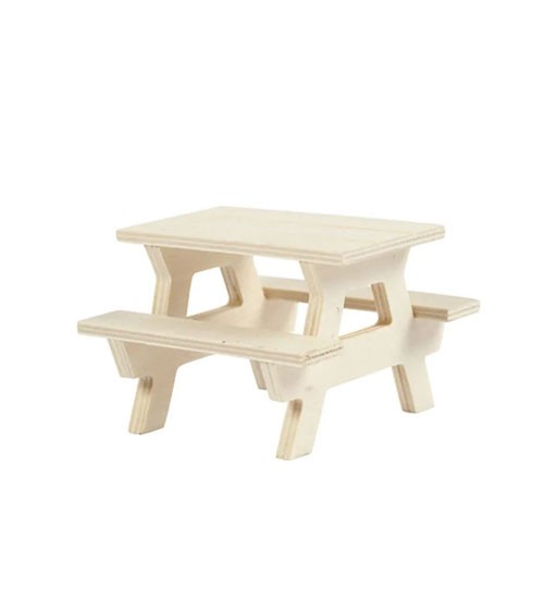 Mini Holz-Picknick-Tisch mit Bänken - 8 x 5,5 x 8 cm