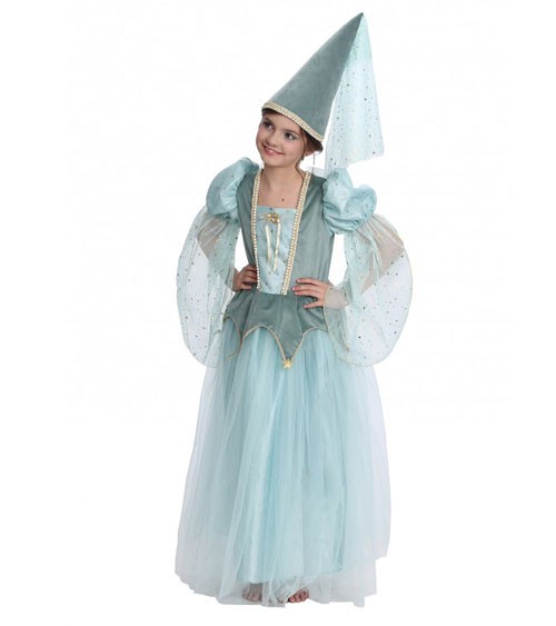 Deluxe-Kinderkostüm "Prinzessin" mit Hut - eisblau