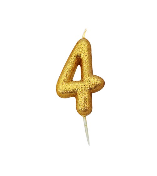 Geburtstagskerze mit Glitter "4" - gold