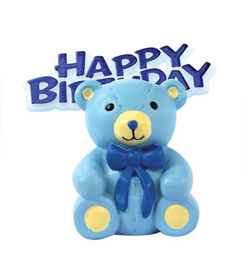 Tortendekoration "Teddybär" Happy Birthday - hellblau - 2-teilig