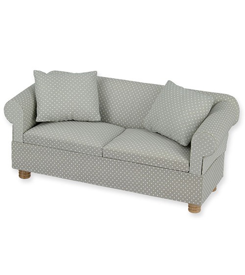 Couch mit Kissen - 1:12 - grau mit weißen Punkten - 14,3 cm
