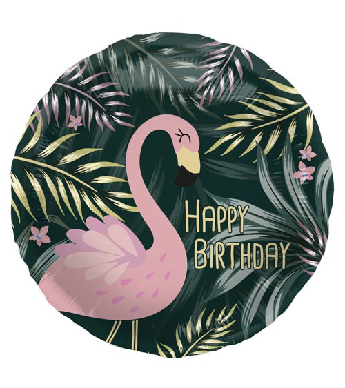 Folienballon "Happy Birthday" - Tropical Flamingo - 45 cm