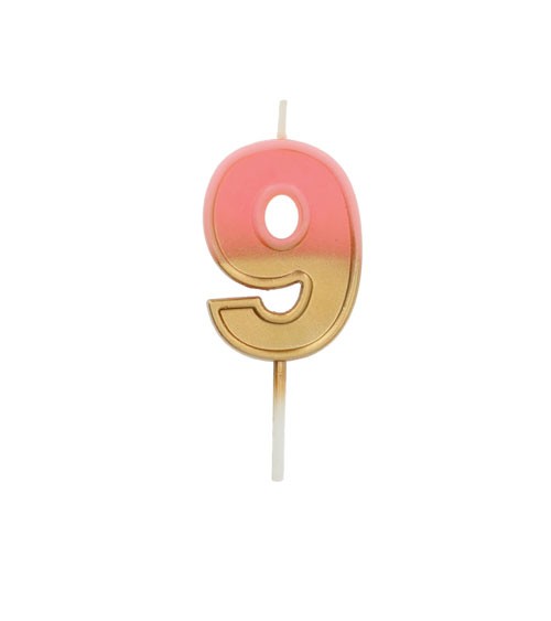 Geburtstagskerze Zahl "9" - Retro - rosa, gold