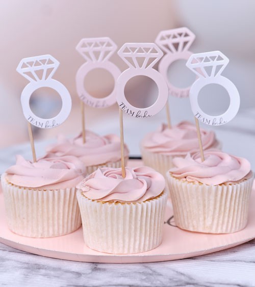 Diamantring-Picks "Team Bride" - blush, weiß - 12-teilig