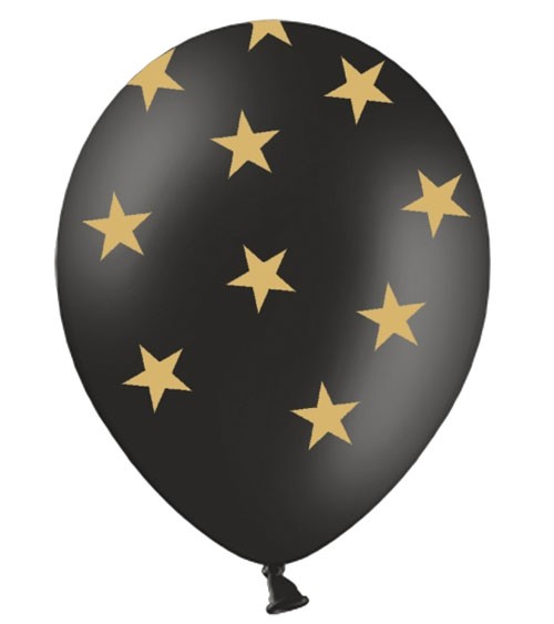 Luftballons "Goldene Sterne" - schwarz - 6 Stück