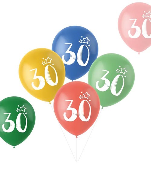 Luftballon-Set "30. Geburtstag" - Retro-Farbmix - 6-teilig