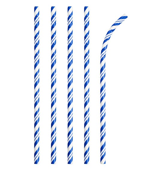 Flexible Papierstrohhalme mit Streifen - blau - 24 Stück