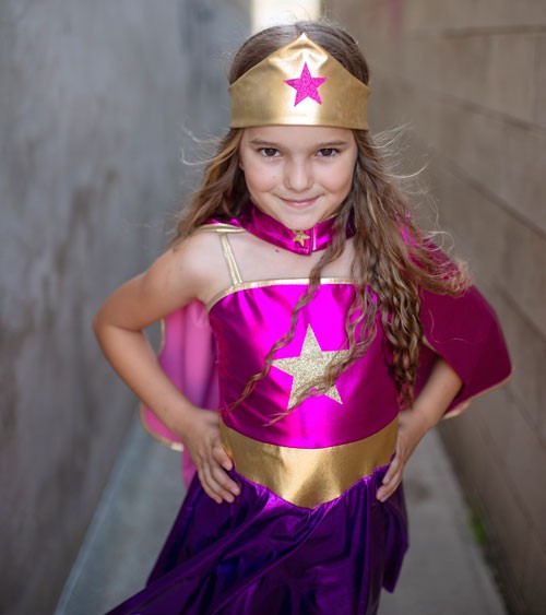 Superheldin Tunika, Cape & Maske - pink, lila - 4-6 Jahre