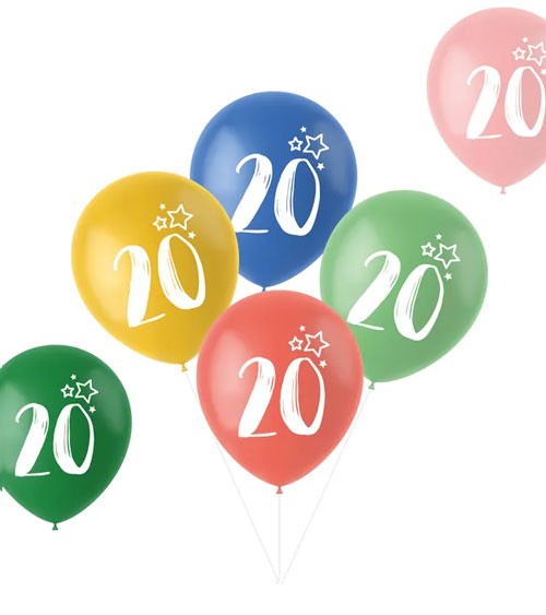 Luftballon-Set "20. Geburtstag" - Retro-Farbmix - 6-teilig