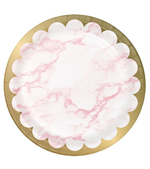 Pappteller "Marble" - rosa & gold - 8 Stück