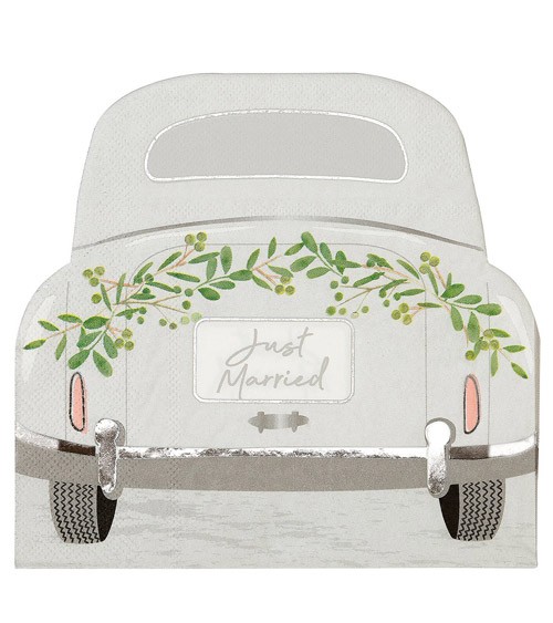 Shape-Servietten Hochzeitsauto "Just Married" - 16 Stück