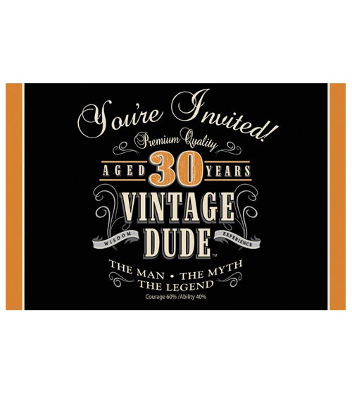Einladungskarten "Vintage Dude - 30. Geburtstag"- 8 Stück