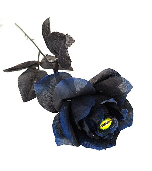 Kunstrose mit Katzenauge - schwarz - blau - 40 cm