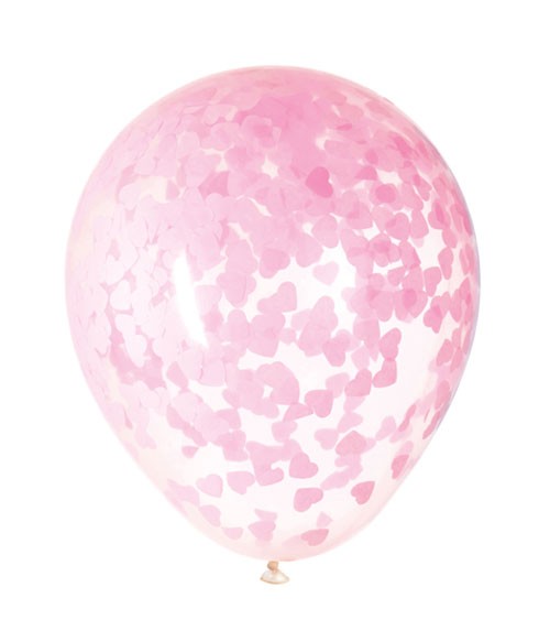 Transparente Ballons mit rosa Herz-Konfetti - 5 Stück
