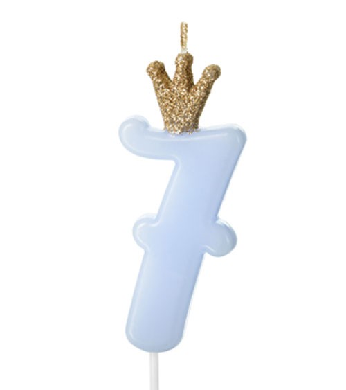 Geburtstagskerze mit Krone "7" - hellblau - 9,5 cm