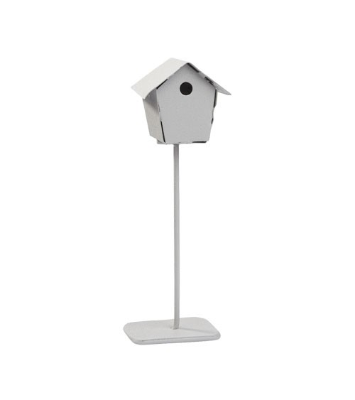 Miniatur Vogelhaus aus Metall - grau - 10 cm