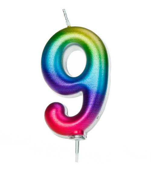 Geburtstagskerze Zahl "9" - metallic rainbow