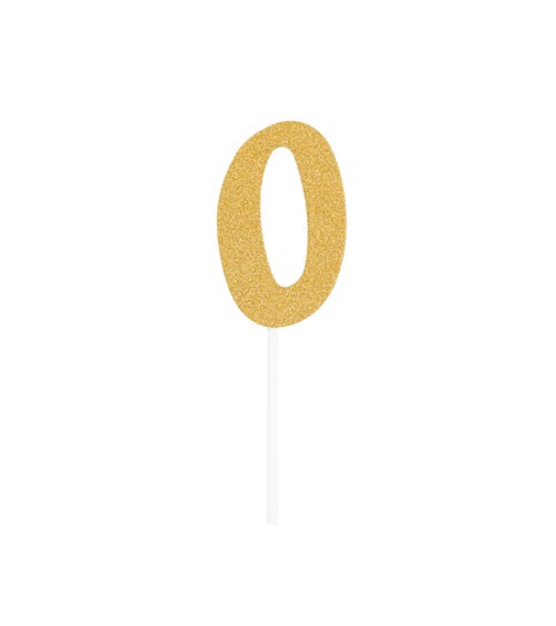 Kuchen-Topper-Zahl aus Pappe "0" - glitter gold - 5 x 8 cm