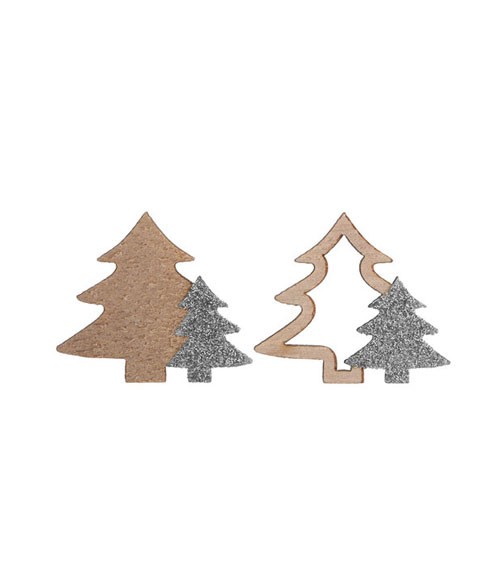 Streudeko aus Holz mit Glitter "Tannenbäume" - silber - 10 Stück