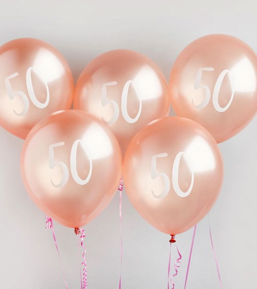 Metallic-Luftballons "50" - rosegold - 5 Stück