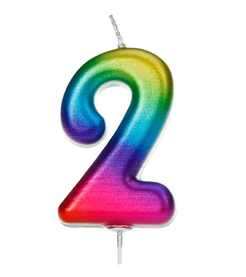 Geburtstagskerze Zahl "2" - metallic rainbow