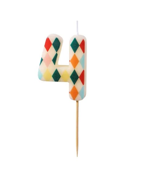 Kuchenkerze Zahl 4 - Bunte Rauten - 5,5 cm