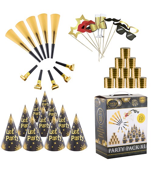 Party-Box für 10 Personen - gold & schwarz - 40-teilig