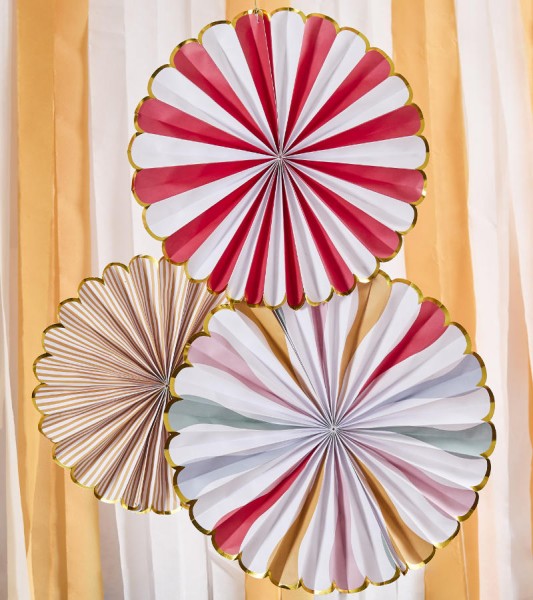 Papierfächer-Set mit Goldrand "Zirkus" - 3-teilig