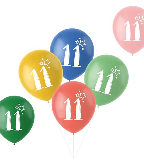 Luftballon-Set "11. Geburtstag" - Retro-Farbmix - 6-teilig