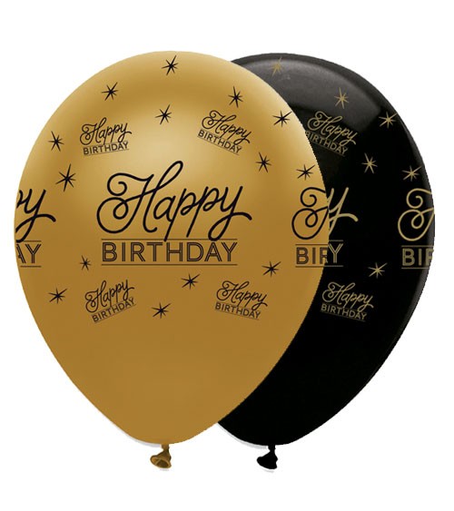 Luftballon-Set "Happy Birthday" - schwarz/gold - 6 Stück