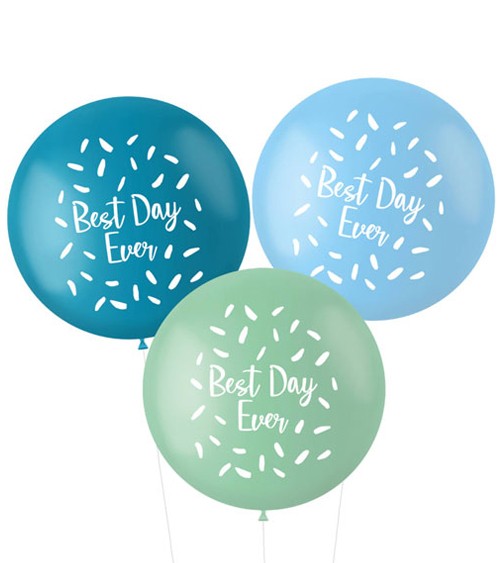 Riesenballon-Set "Best Day Ever" - Farbmix blau - 80 cm - 3-teilig