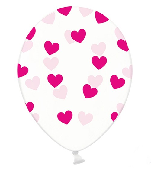 Luftballons "Pinke Herzen" - transparent - 6 Stück