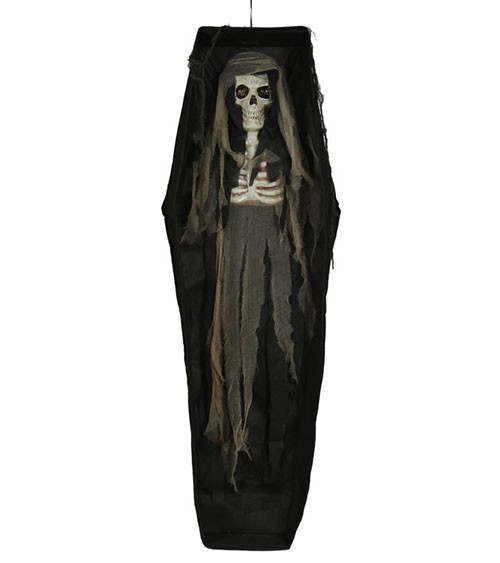 Hängefigur Sarg mit Skelett & LED - 160 cm