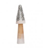 Schmaler Pilz aus Holz mit Glitzer - silber - 3,5 x 14 cm