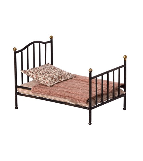 Vintage Bett aus Metall - Micro - anthrazit - 8 x 9 cm