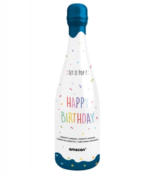 Konfetti-Kanone "Sektflasche" - blau - 32 cm