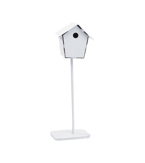 Miniatur Vogelhaus aus Metall - weiß - 10 cm