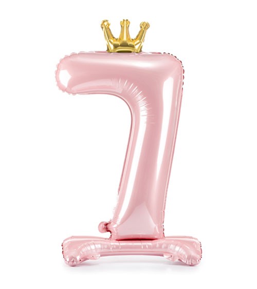 Stehender Folienballon mit Krone "7" - rosa - 103 cm