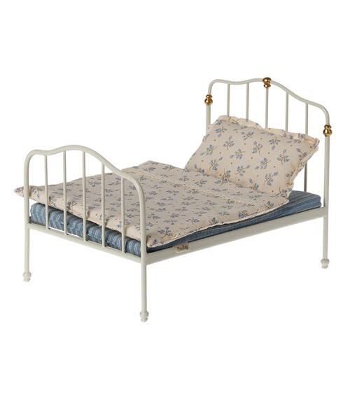 Vintage Bett aus Metall - Micro - off white - 13,5 x 14 cm
