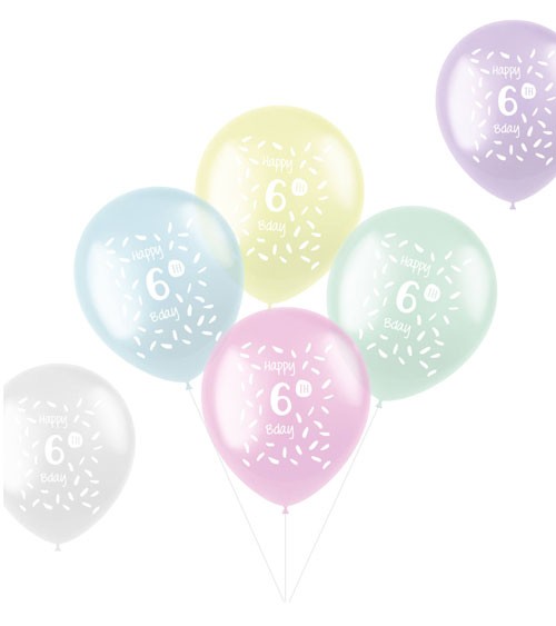 Luftballon-Set "Happy 6th Bday" - Farbmix transparent - 6-teilig