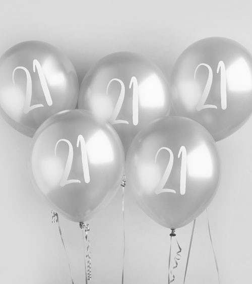 Metallic-Luftballons "21" - silber - 5 Stück