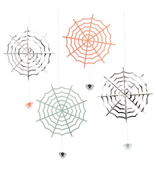 Hängedeko-Set "Spinnennetze" - metallic silber - 61 cm