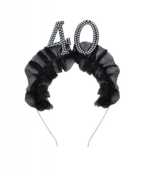 Haarreif mit Rüschen und Perlen "40" - schwarz