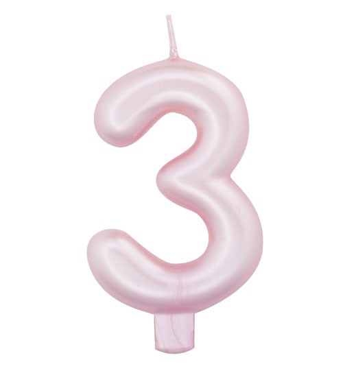 Geburtstagskerze Zahl "3" - perlmutt rosa