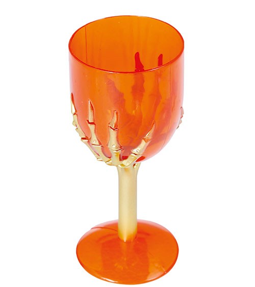 Weinglas mit goldener Skeletthand - Kunststoff