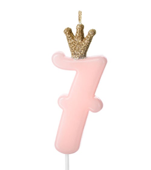 Geburtstagskerze mit Krone "7" - rosa - 9,5 cm