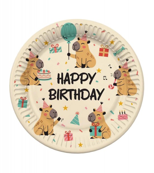 Kleine Pappteller "Capybara-Party" - Happy Birthday - 6 Stück