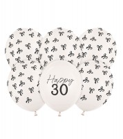 Luftballons mit Schleifen "Happy 30" - off-white - 6 Stück